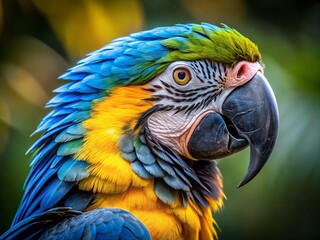 Obraz premium Vibrant Blue-and-Yellow Macaw Close-Up: Exotic Bird Portrait
