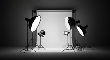 Photography studio setup with lights and backdrop