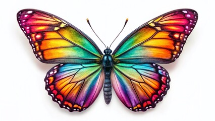 Fototapeta premium Vibrant Butterfly Soaring: Stunning White Background Stock Photo