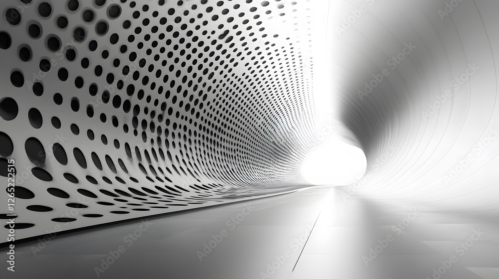 Poster Abstract tunnel design with dotted patterns and bright light at the end