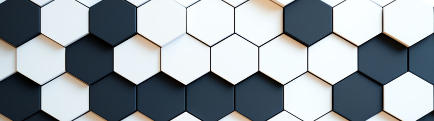 Abstract black and white hexagonal tiles create modern, geometric background, perfect for design projects or artistic displays. contrast adds depth and visual interest