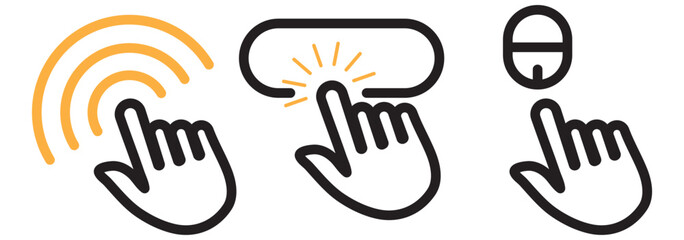 Hand cursor icon set. Click icon vector hand click. Variety  click and Mouse pointer arrow. EPS 10

