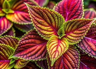 Vibrant Coleus scutellarioides Leaves, Colorful Foliage, Bright Garden Plant