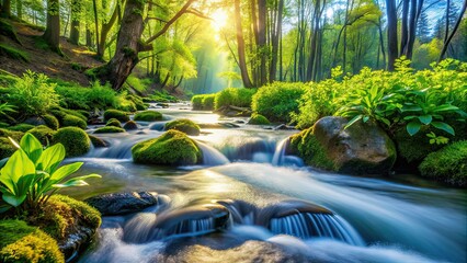 Spring Stream Close-up, Fresh Water, Nature Banner