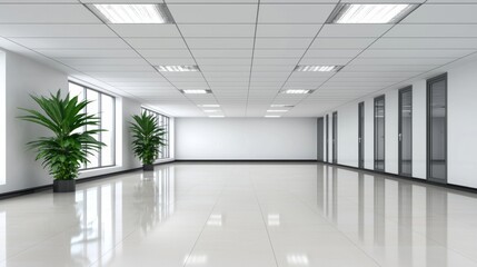 Obraz premium Modern office interior with plants and natural light in a spacious environment