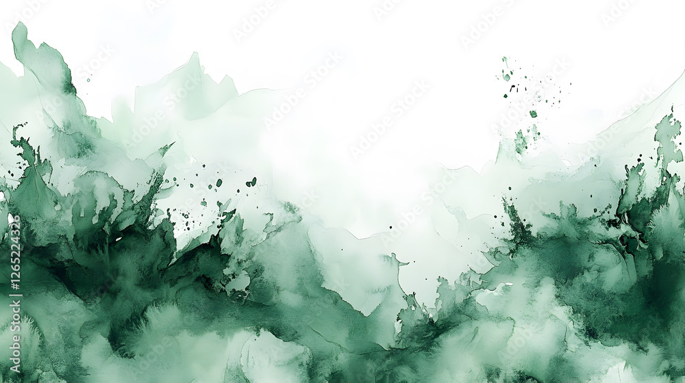 Poster abstract green watercolor background with splashes and texture