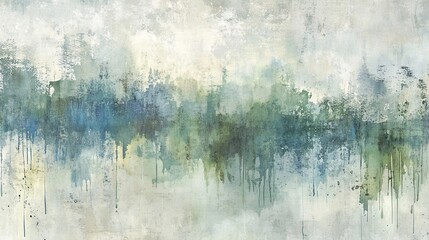 Abstract watercolor drawing featuring a palette of pale gray, blue, and green hues, with a dominant sage green color. Ideal art background for design purposes, showcasing elements of water and grunge