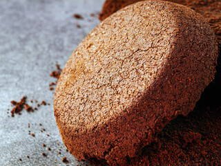 Close-up of coffee grounds from espresso machine. coffee ground on gray background