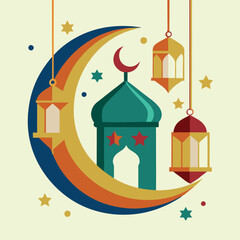 Naklejka premium Ramadan & Eid Mubarak vector illustration 