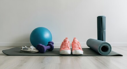 Fitness equipment on yoga mat workout essentials