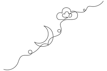 Moon continuous one line art drawing of isolated outline vector illustration