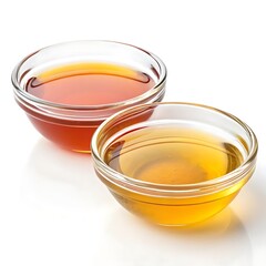 Two Glass Bowls of Liquid &ndash; Golden Oil and Amber Syrup Isolated on white Background