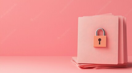 Pink Background with Paper Sheets and a Lock Conceptual Theme