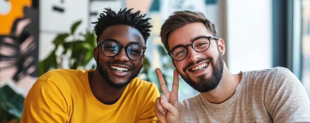 Two Happy Men Making Sign Language, 
