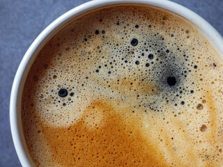 Coffee cream texture of fragrant  coffee background bubbles with foam. macro coffee crema