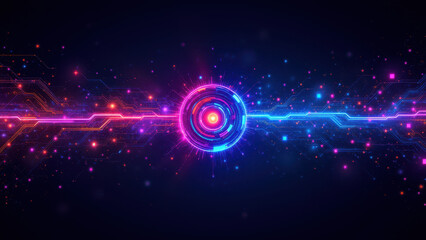 Fototapeta premium Stunning digital art showcasing a futuristic ci/cd pipeline with vibrant colors, abstract forms, and elements of technology like gears and lightning.