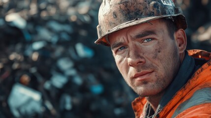 Fototapeta premium Portrait Of Male Worker In Waste Recycling Plant