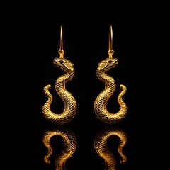 Exquisite gold snake earrings with intricate detailing and shiny finish