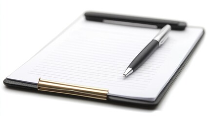 Clipboard, pen, paper, notes, office, white background, business task