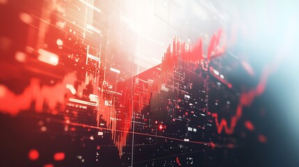 Fototapeta premium Abstract Financial Data Visualization with Red Lines, Abstract digital representation of financial data with glowing red lines and dots on a dark background
