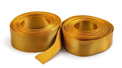 Elegant Gold Ribbon Rolls on White Background for Festive Decor