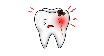 Illustration of a Cracked and Decayed Tooth with Pain Expression