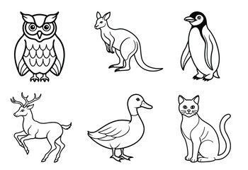 animal's bundle line art vector, animals sat.