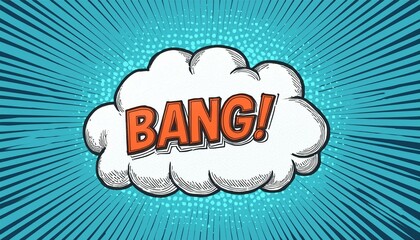 Obraz premium Hand drawn cloud speech bubble element with bang text. Comic doodle sketch style. Explosion cloud icon. Isolated perfect any project.