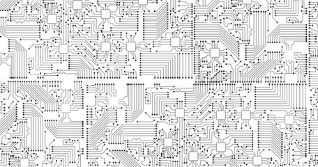 Vector Abstract circuit board connecting dots and lines , data visualization technology background isolated design. Technology black circuit diagram.