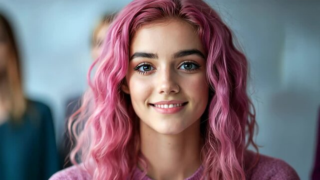 Intersex Person With Pink Hair Sharing Their Story In A Supportive Environment Emphasizing Identity And Self-Expression