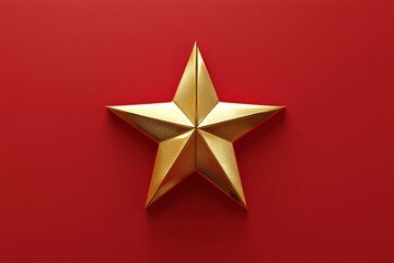 Obraz premium Golden star on red background with lighting effect. AI generated