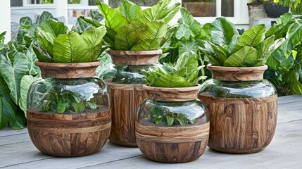 Decorative pots with lush green plants create a vibrant and natural atmosphere, enhancing the aesthetic of any living space.