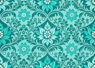 Turquoise Retro Arabesque Wallpaper Tile Silhouette Panorama