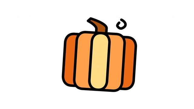 Animated simple cartoon of a pumpkin, great for Halloweenthemed designs, fall decorations, childrens activities, and pumpkin patch promotions.