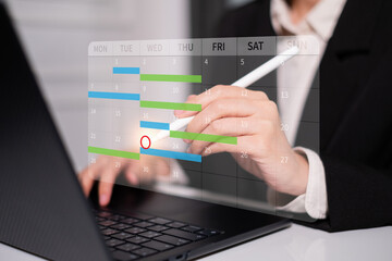 Businessman working on laptop schedule planning time calendar management deadline organization concept