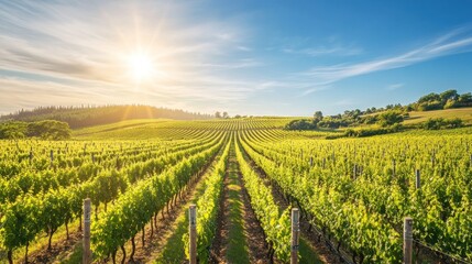 Vineyard sunrise, rolling hills, Tuscany