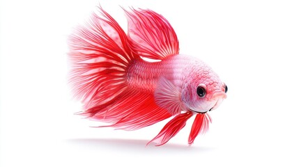 Obraz premium Pink betta fish swimming, white background, aquarium pet