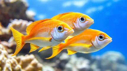 Fototapeta premium Vibrant Orange Fish Swimming in Clear Tropical Ocean Waters