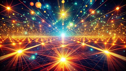 Naklejka premium Vintage Digital Landscape: Luminous Pathways & Radiant Lights in a Retro Sci-Fi Setting