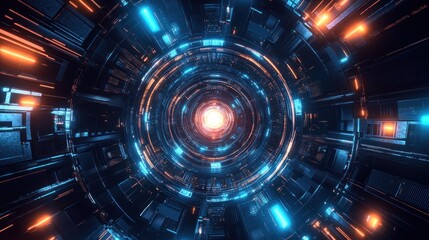 Obraz premium Futuristic tunnel glowing lights, digital art