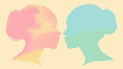 Pastel women's profiles, sky, landscape, connection, design