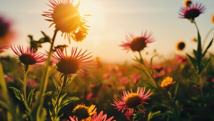 relax in the summer, sunrise in the meadow