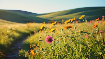 relax in the summer, sunrise in the meadow