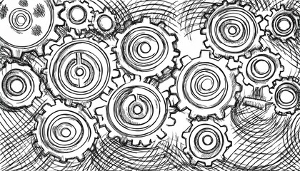 Gear mechanism doodle. Gear wheel hand drawn sketch style icon. Technology engine, idea, team doodle drawn concept. perfect any project.