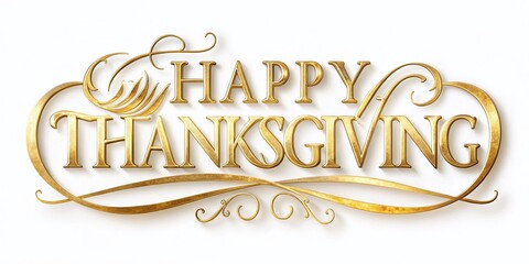 Vintage Gold Happy Thanksgiving Banner - Swash Calligraphy Design
