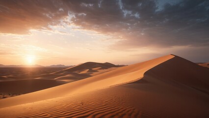  a breathtaking sunset casts golden hues over the serene desert landscape