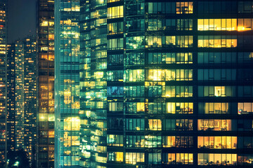 Fototapeta premium City skyline at night with illuminated office buildings