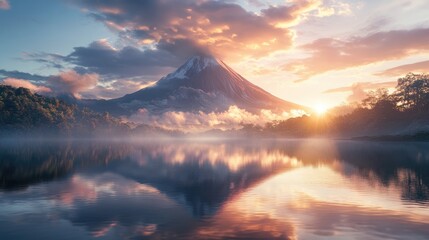 Majestic Sunrise Over Volcanic Lake