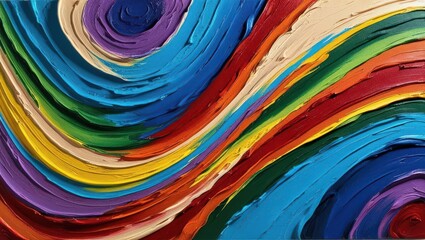 Abstract Rainbow Swirls: A vibrant and energetic abstract painting, showcasing swirling, overlapping layers of bold colors.