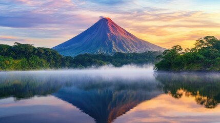 Fototapeta premium Arenal Volcano's Majestic Sunrise Reflection